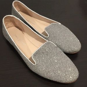 Donald J Pliner Silver Sparkle Leather Flats